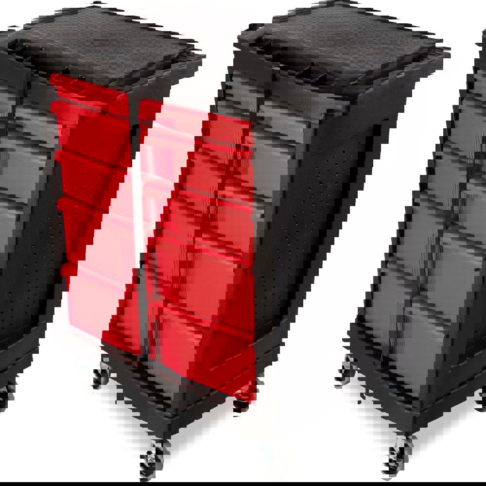 Five-Drawer Mobile Workcenter, 32.63w x 19.9d x 33.5h, Black Plastic Top